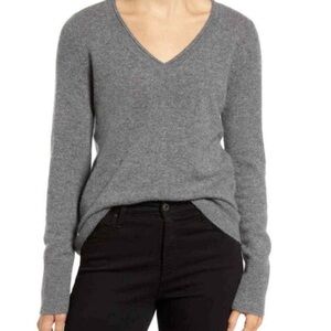 HALOGEN 100% CASHMERE VNECK SWEATER GREY SMALL